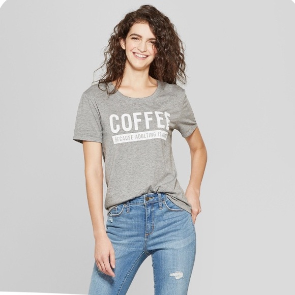 Fifth Sun Gray Short Sleeve Graphic “Coffee Because Adulting Is Hard” Shirt XL - Picture 2 of 10